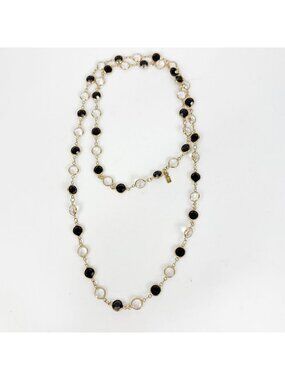 Swarovski Gold Tone Open Black And Clear Bezel Crystals Necklace 36